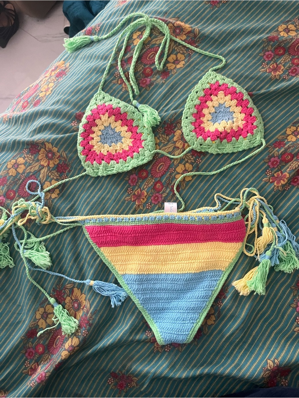 Andi bagus Crochet Rainbow Bikini Set in Green, Pink, Yellow, Blue never worn